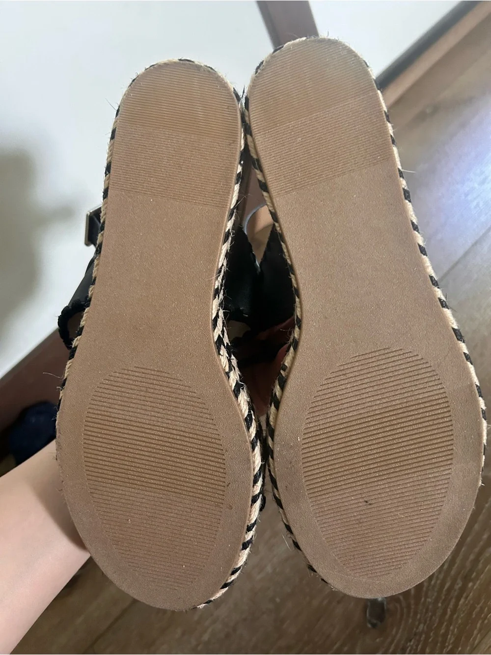 DV by Dolce Vita Black and Tan Espadrille Wedge Sandals